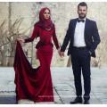 Modest Middle East Style Satin High Neck Evening Dress for Muslim Women